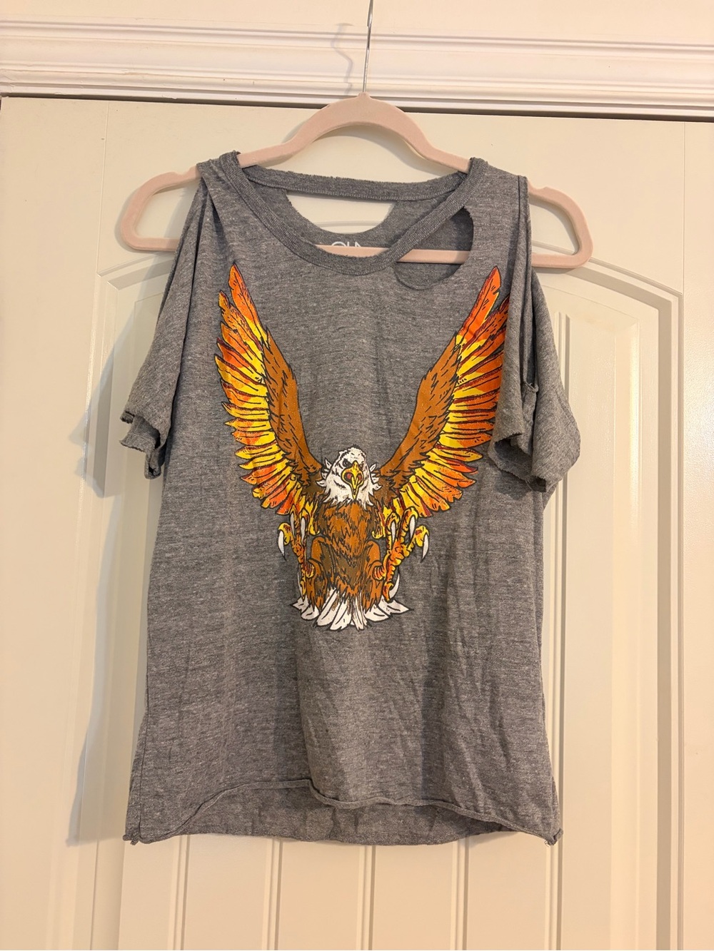 Free People Gray Tee with Orange and Yellow Eagle Graphic
